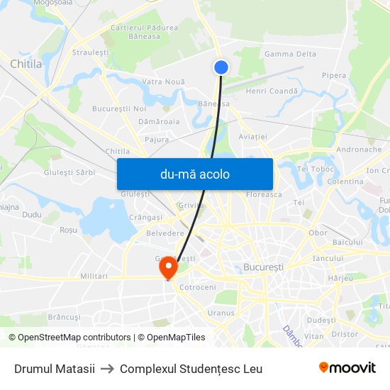 Harta de Drumul Matasii către Complexul Studențesc Leu