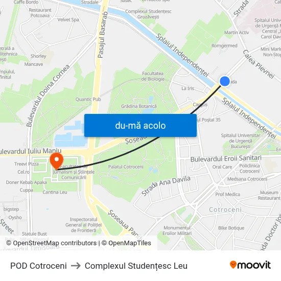 Harta de POD Cotroceni către Complexul Studențesc Leu