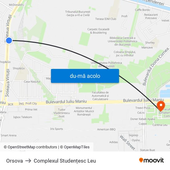 Harta de Orsova către Complexul Studențesc Leu