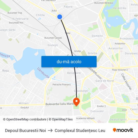 Harta de Depoul Bucurestii Noi către Complexul Studențesc Leu