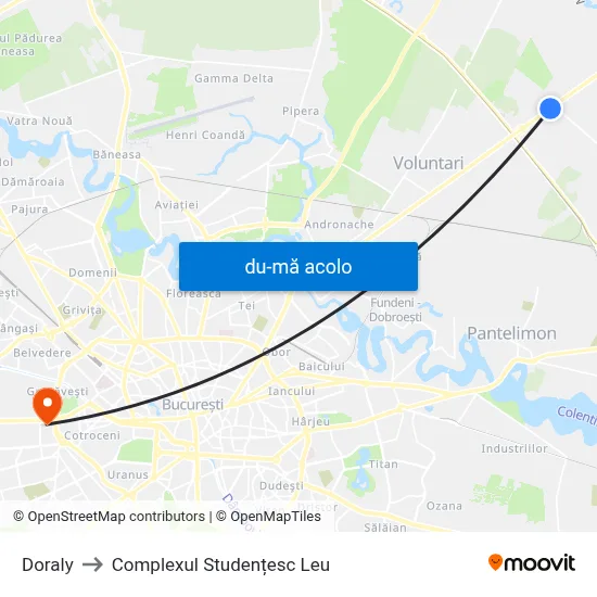 Harta de Doraly către Complexul Studențesc Leu