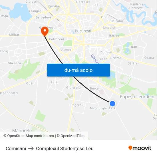 Harta de Comisani către Complexul Studențesc Leu