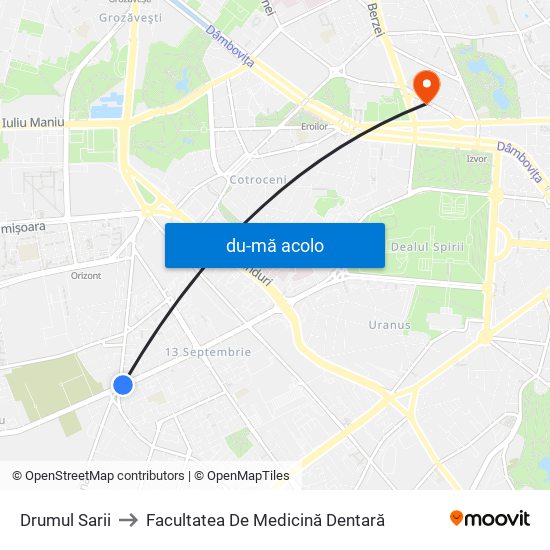 Harta de Drumul Sarii către Facultatea De Medicină Dentară