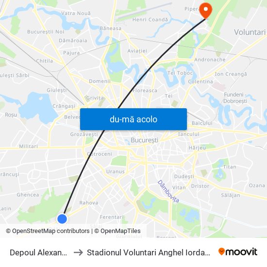 Harta de Depoul Alexandria către Stadionul Voluntari Anghel Iordanescu