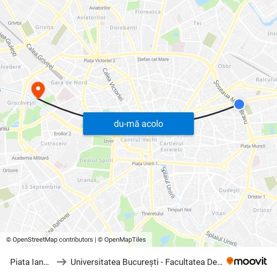 Harta de Piata Iancului către Universitatea București - Facultatea De Filosofie