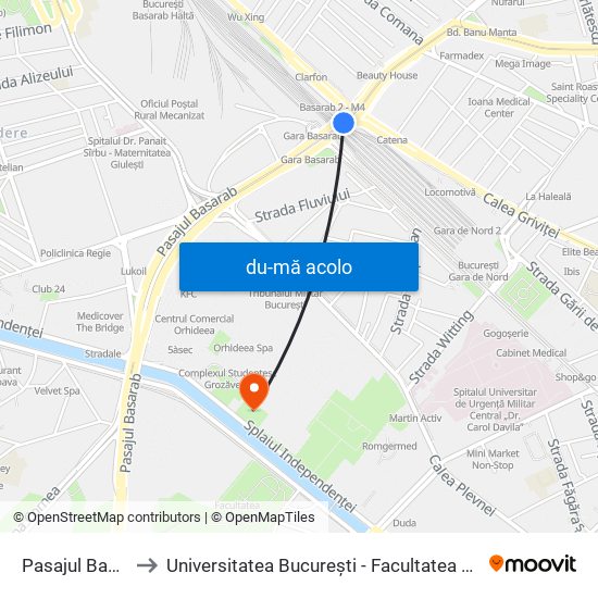 Harta de Pasajul Basarab către Universitatea București - Facultatea De Filosofie