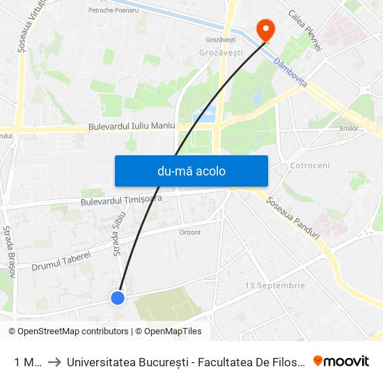 Harta de 1 Mai către Universitatea București - Facultatea De Filosofie