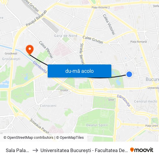 Harta de Sala Palatului către Universitatea București - Facultatea De Filosofie