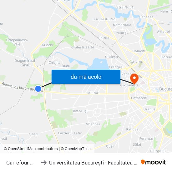 Harta de Carrefour Militari către Universitatea București - Facultatea De Filosofie
