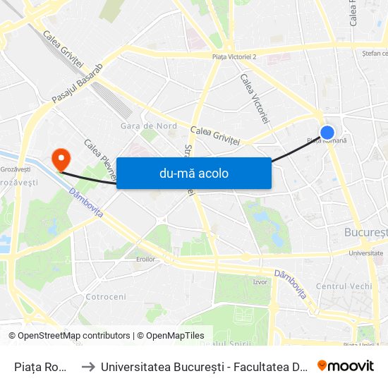 Harta de Piața Romană către Universitatea București - Facultatea De Filosofie