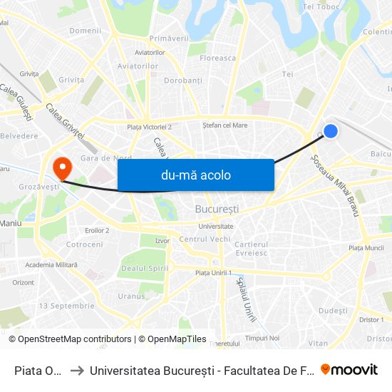Harta de Piata Obor către Universitatea București - Facultatea De Filosofie