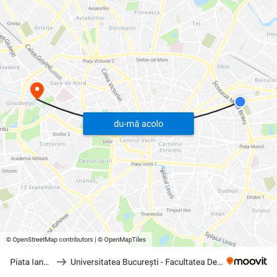 Harta de Piata Iancului către Universitatea București - Facultatea De Filosofie