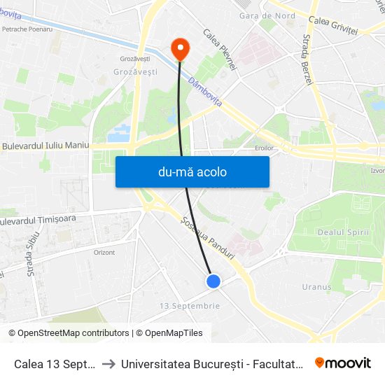 Harta de Calea 13 Septembrie către Universitatea București - Facultatea De Filosofie
