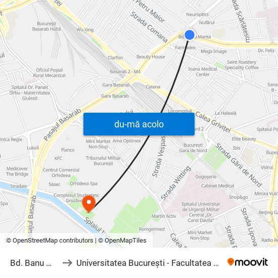 Harta de Bd. Banu Manta către Universitatea București - Facultatea De Filosofie