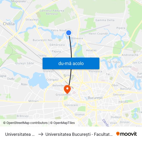 Harta de Universitatea Bioterra către Universitatea București - Facultatea De Filosofie