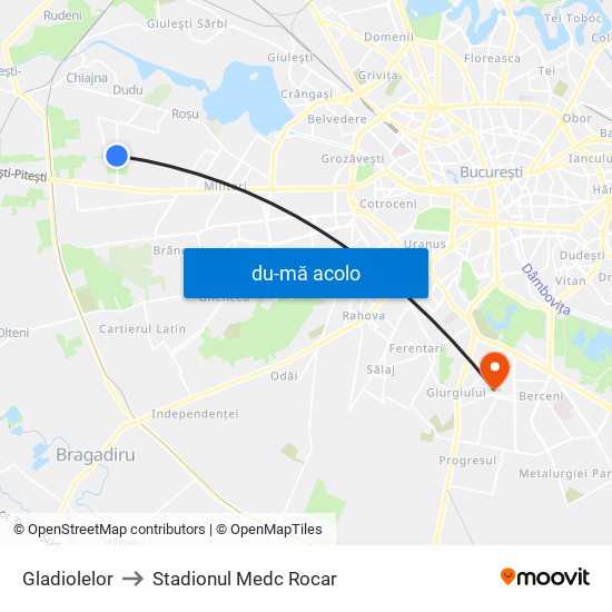 Harta de Gladiolelor către Stadionul Medc Rocar
