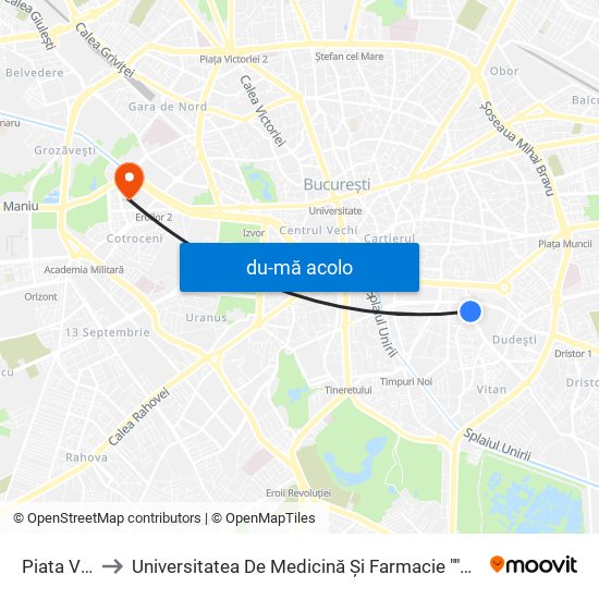 Harta de Piata Vitan către Universitatea De Medicină Și Farmacie ""Carol Davila""