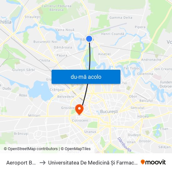 Harta de Aeroport Baneasa către Universitatea De Medicină Și Farmacie ""Carol Davila""