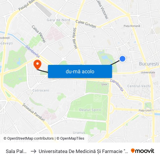 Harta de Sala Palatului către Universitatea De Medicină Și Farmacie ""Carol Davila""
