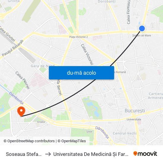 Harta de Soseaua Stefan Cel Mare către Universitatea De Medicină Și Farmacie ""Carol Davila""