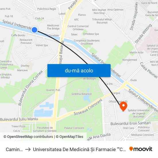 Harta de Camin U4 către Universitatea De Medicină Și Farmacie ""Carol Davila""