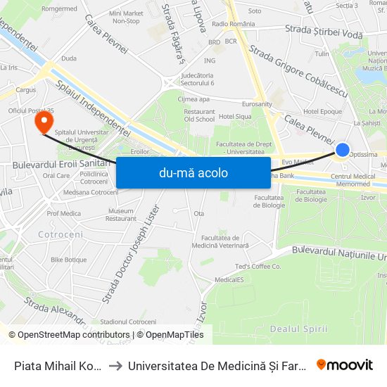Harta de Piata Mihail Kogalniceanu către Universitatea De Medicină Și Farmacie ""Carol Davila""