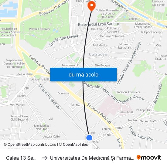 Harta de Calea 13 Septembrie către Universitatea De Medicină Și Farmacie ""Carol Davila""