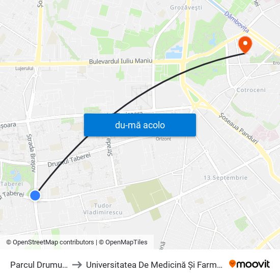 Harta de Parcul Drumul Taberei către Universitatea De Medicină Și Farmacie ""Carol Davila""