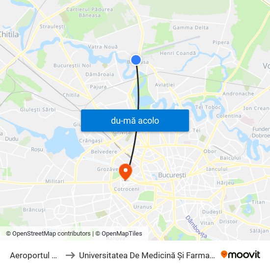 Harta de Aeroportul Baneasa către Universitatea De Medicină Și Farmacie ""Carol Davila""