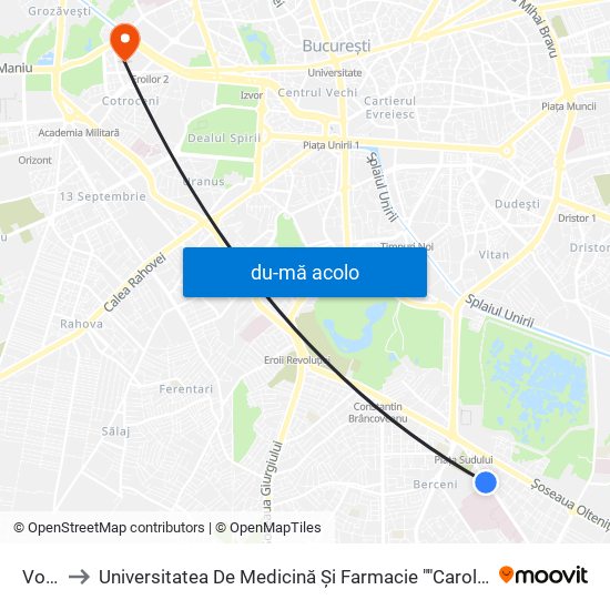 Harta de Voila către Universitatea De Medicină Și Farmacie ""Carol Davila""