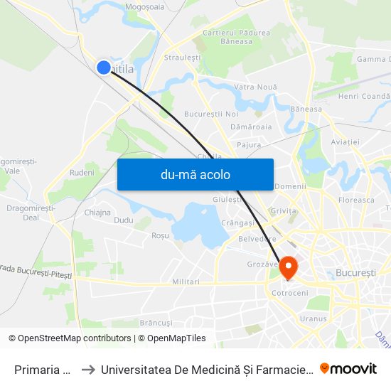 Harta de Primaria Chitila către Universitatea De Medicină Și Farmacie ""Carol Davila""