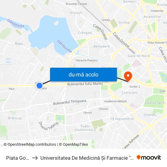Harta de Piata Gorjului către Universitatea De Medicină Și Farmacie ""Carol Davila""