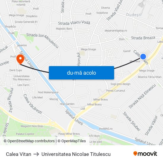 Harta de Calea Vitan către Universitatea Nicolae Titulescu