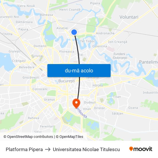 Harta de Platforma Pipera către Universitatea Nicolae Titulescu
