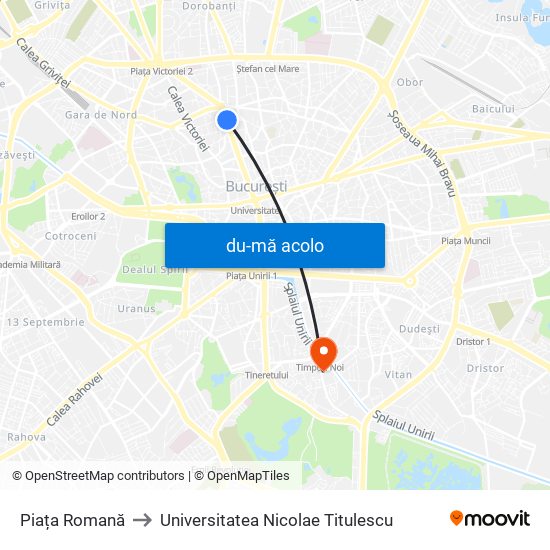 Harta de Piața Romană către Universitatea Nicolae Titulescu