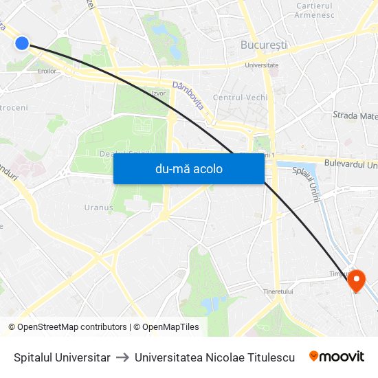 Harta de Spitalul Universitar către Universitatea Nicolae Titulescu
