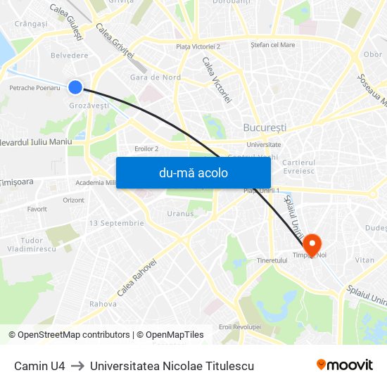 Harta de Camin U4 către Universitatea Nicolae Titulescu