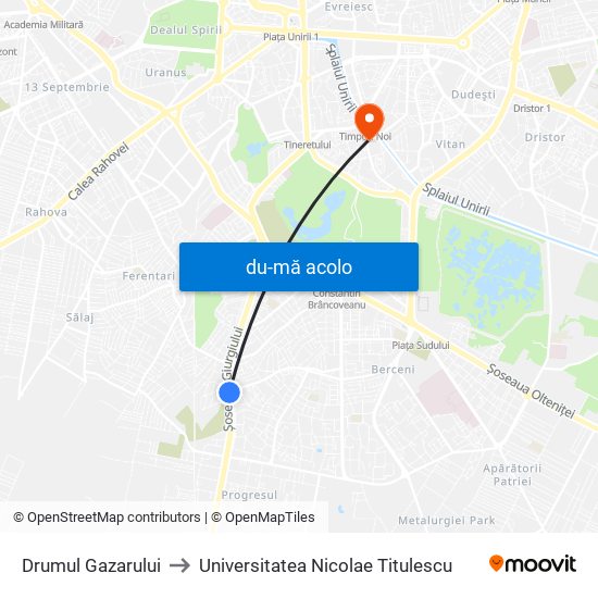 Harta de Drumul Gazarului către Universitatea Nicolae Titulescu