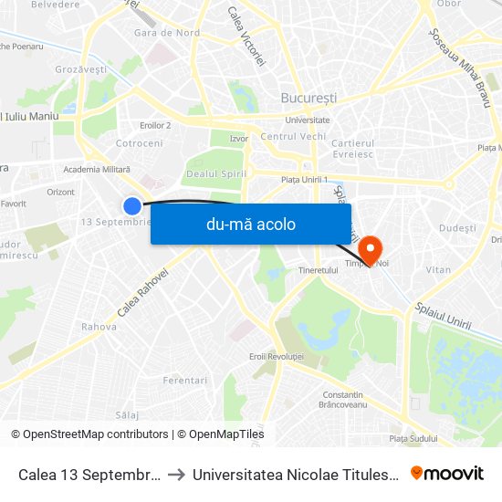 Harta de Calea 13 Septembrie către Universitatea Nicolae Titulescu