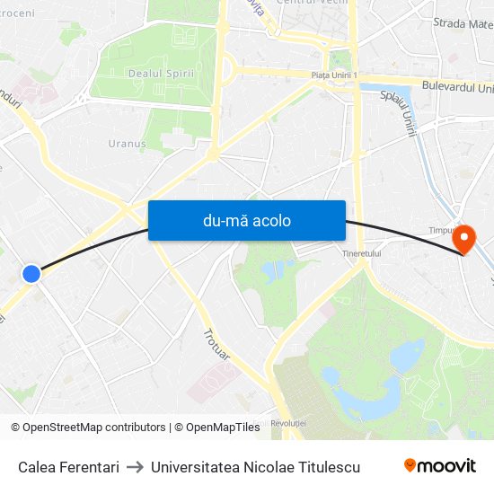 Harta de Calea Ferentari către Universitatea Nicolae Titulescu