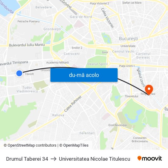 Harta de Drumul Taberei 34 către Universitatea Nicolae Titulescu