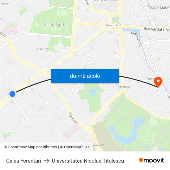 Harta de Calea Ferentari către Universitatea Nicolae Titulescu