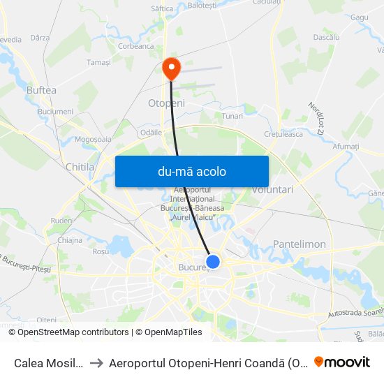 Harta de Calea Mosilor către Aeroportul Otopeni-Henri Coandă (Otp)