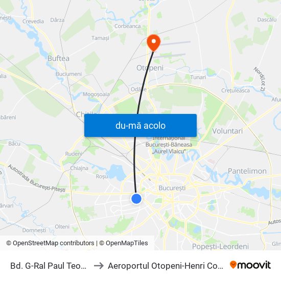 Harta de Bd. G-Ral Paul Teodorescu către Aeroportul Otopeni-Henri Coandă (Otp)