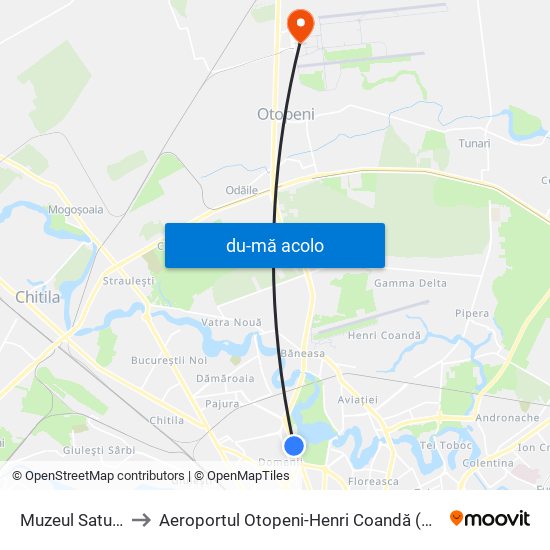 Harta de Muzeul Satului către Aeroportul Otopeni-Henri Coandă (Otp)