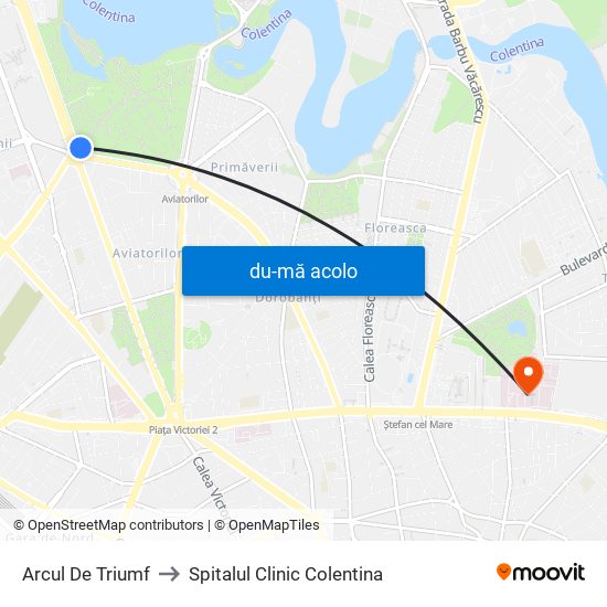 Harta de Arcul De Triumf către Spitalul Clinic Colentina