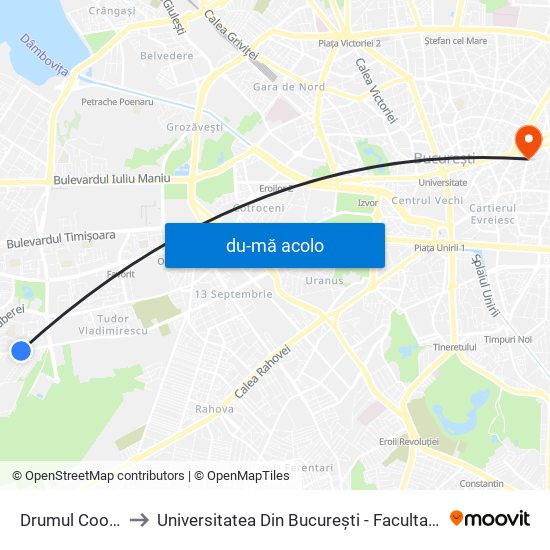 Harta de Drumul Cooperativei către Universitatea Din București - Facultatea De Științe Politice