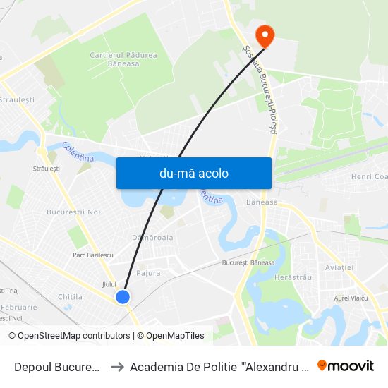 Harta de Depoul Bucurestii Noi către Academia De Politie ""Alexandru Ioan Cuza""