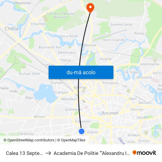 Harta de Calea 13 Septembrie către Academia De Politie ""Alexandru Ioan Cuza""