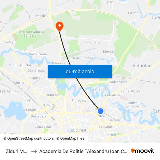 Harta de Ziduri Mosi către Academia De Politie ""Alexandru Ioan Cuza""